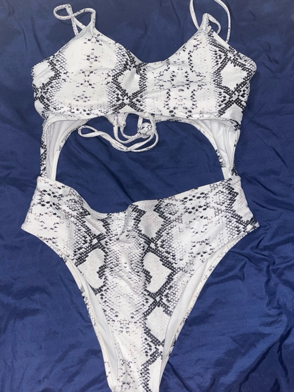 SHEIN White & Black Snake-Print Cutout One-Piece Swimsuit